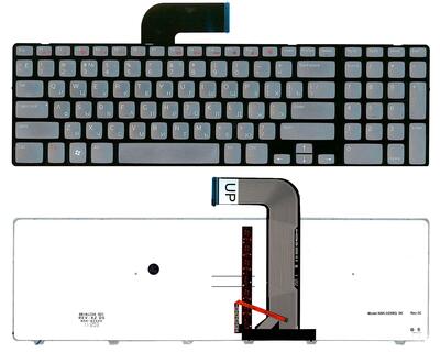 Клавиатура для ноутбука Dell Inspiron (N7110, 5720, 7720, 17R, Vostro 3350, 3450, 3550, 3750, XPS 17, L702x) с подсветкой (Light) Grey, (Black Frame) RU